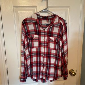 Red and green plaid button up
